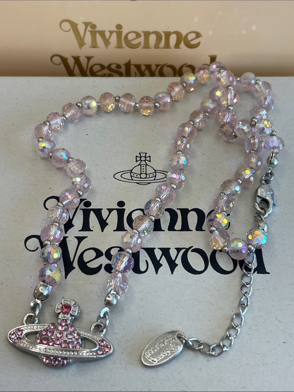 Vivienne Westwood Iridescent Pink Beaded Orb Necklace
